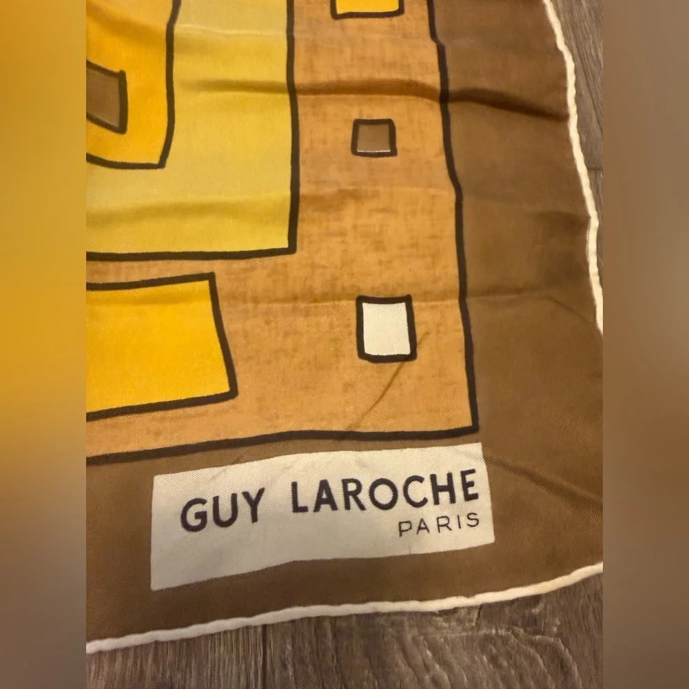 Guy Laroche Vintage Retro Geometric Brown Scarf Silk
